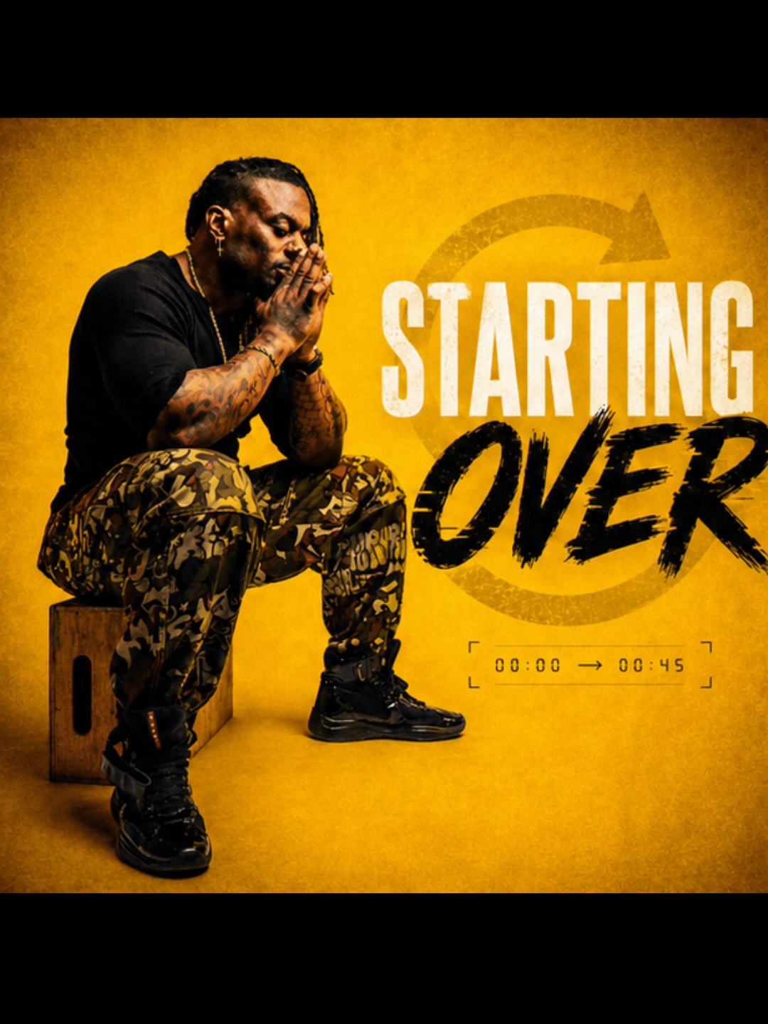 Official cover art for Starting Over by Dat Boi Jonni, seated portrait on gold background